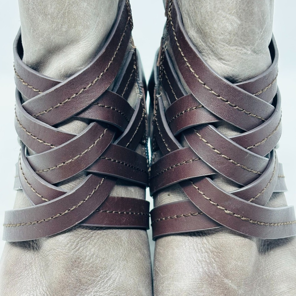 Sofft Strappy Ankle Boots Size 9.5M Taupe Leather Braided‎ Buckle Strap Heeled - Picture 3 of 14